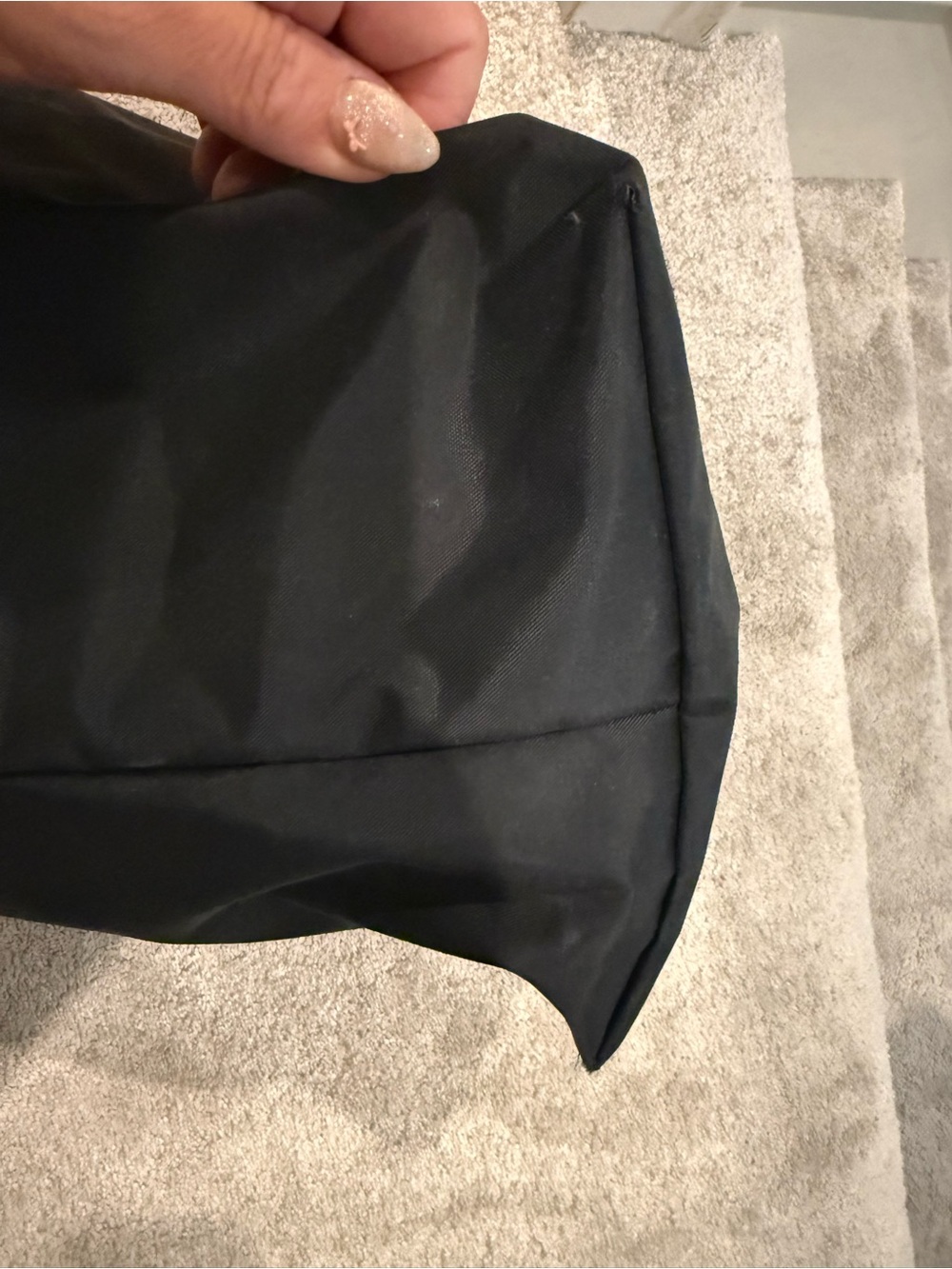 Longchamp Le Pliage Large Black Tote with Brown Leather Flap and Handle - Picture 9 of 10